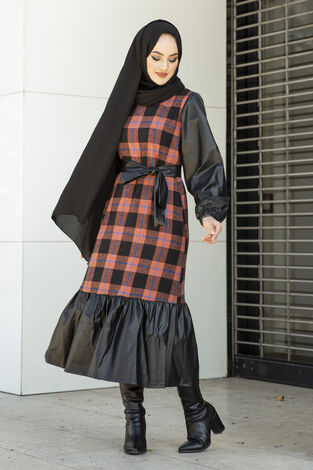 MDI Plaid Leather Dress 10065-3 Brick - Thumbnail