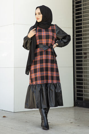 MDI Plaid Leather Dress 10065-3 Brick - Thumbnail