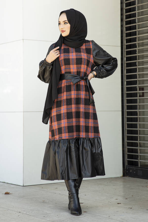 MDI Plaid Leather Dress 10065-3 Brick 