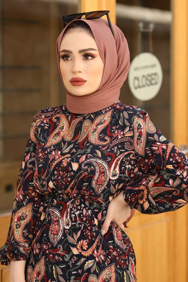  - Salyangoz Desen Elbise 17636-5 Lacivert (1)