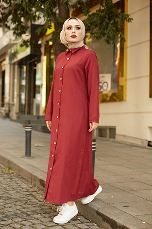 MDI Valensa Kemerli Elbise 7310-3 Bordo - Thumbnail