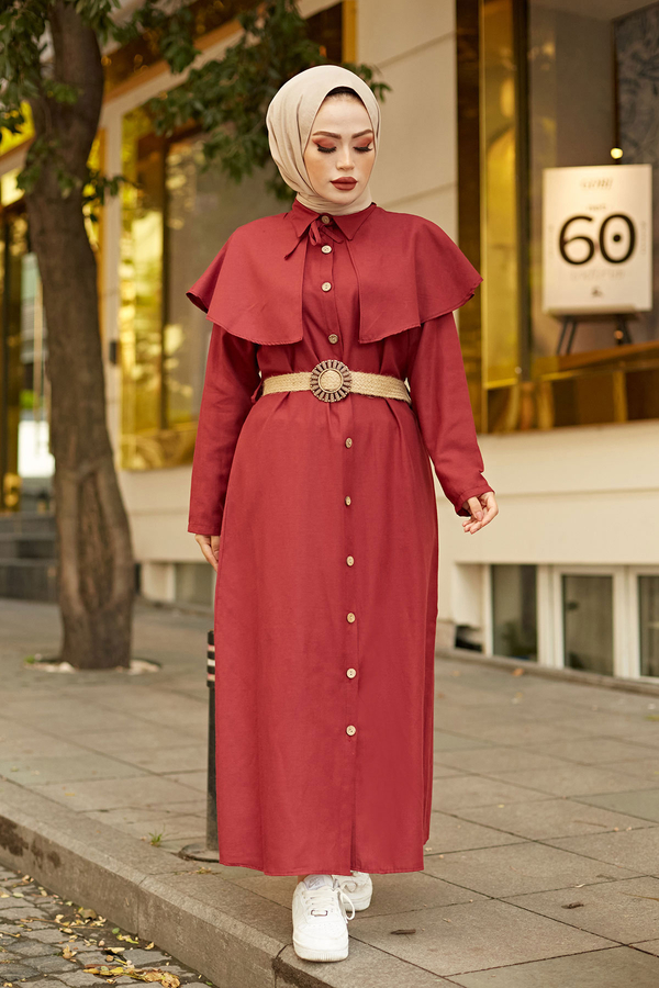  - MDI Valensa Kemerli Elbise 7310-3 Bordo