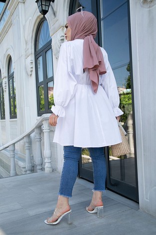MDI Wafer Tunik 455673-6 Beyaz - Thumbnail