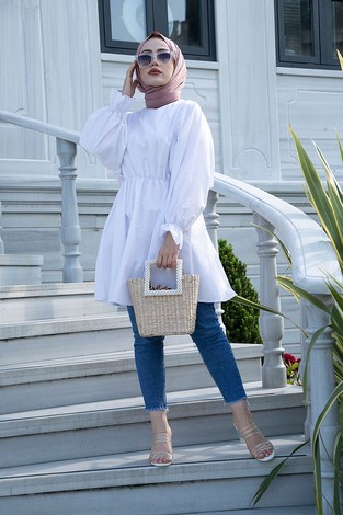 MDI Wafer Tunik 455673-6 Beyaz - Thumbnail