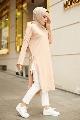 MDI Yanları Yırtmaçlı İpli Tunik 7315-3 Camel - Thumbnail