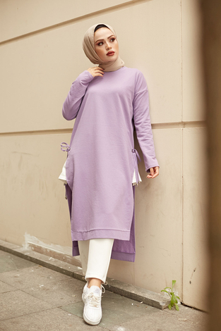 MDI Yanları Yırtmaçlı İpli Tunik 7315-6 Lila - Thumbnail