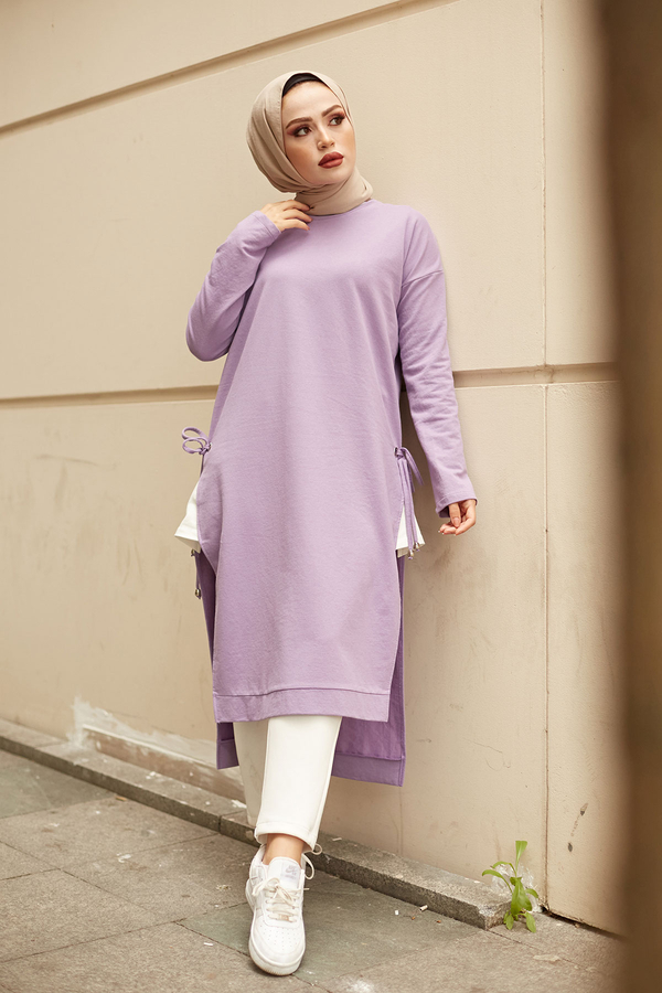  - MDI Yanları Yırtmaçlı İpli Tunik 7315-6 Lila