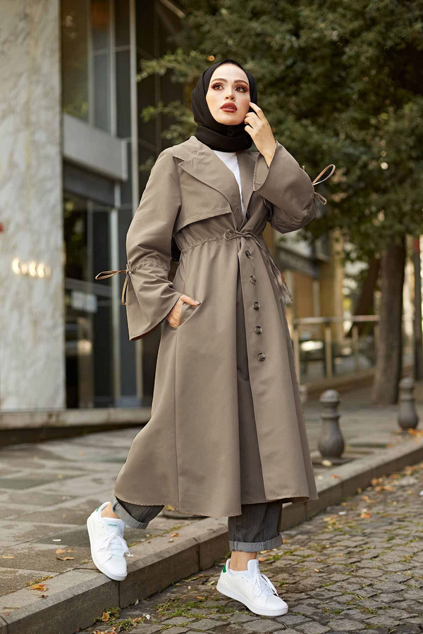 MDI TrenchCoat With Drawstring Sleeves 9982-11 Stone 