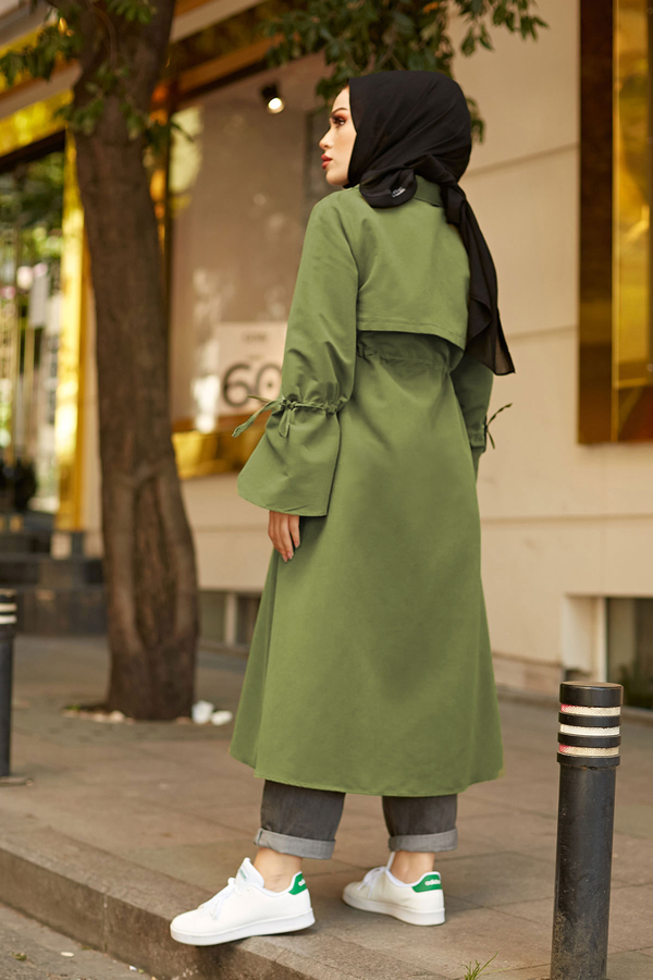 MDI TrenchCoat With Drawstring Sleeves 9982-2 Green