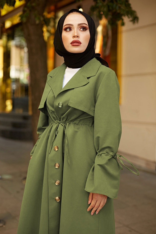 MDI TrenchCoat With Drawstring Sleeves 9982-2 Green