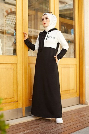 MDK Kapüşonlu Spor Elbise 8845-1 Siyah - Thumbnail