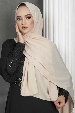 Medine İpeği Tesettür Şal Krem - Thumbnail