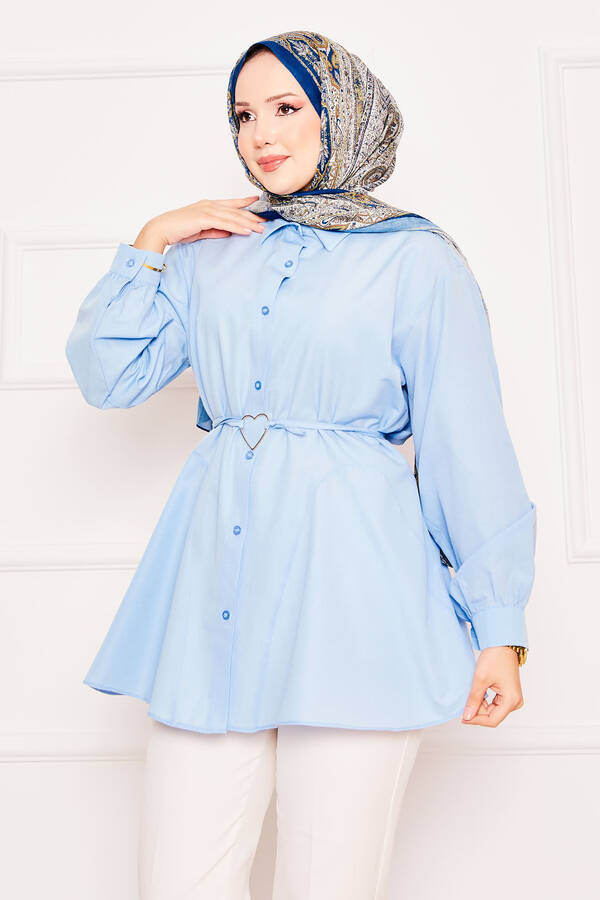Svs - Metal Kalp Figürüyle Bağcıklı Terikoton Gömlek Tunik Bebe Mavisi (1)