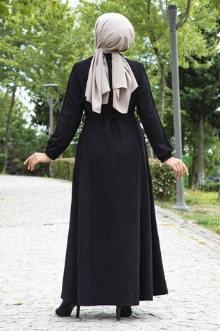 Mevlana Model Kışlık Tesettür Ferace Siyah - Thumbnail