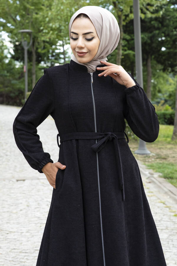 Tez - Mevlana Model Kışlık Tesettür Ferace Siyah (1)