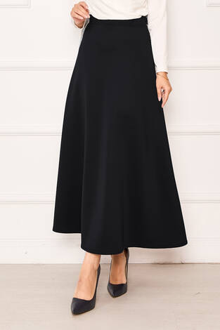 Mevlana Scuba Tesettür Etek Siyah - Thumbnail