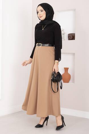 Mevlana Tesettür Etek Camel - Thumbnail