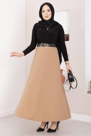 Mevlana Tesettür Etek Camel - Thumbnail