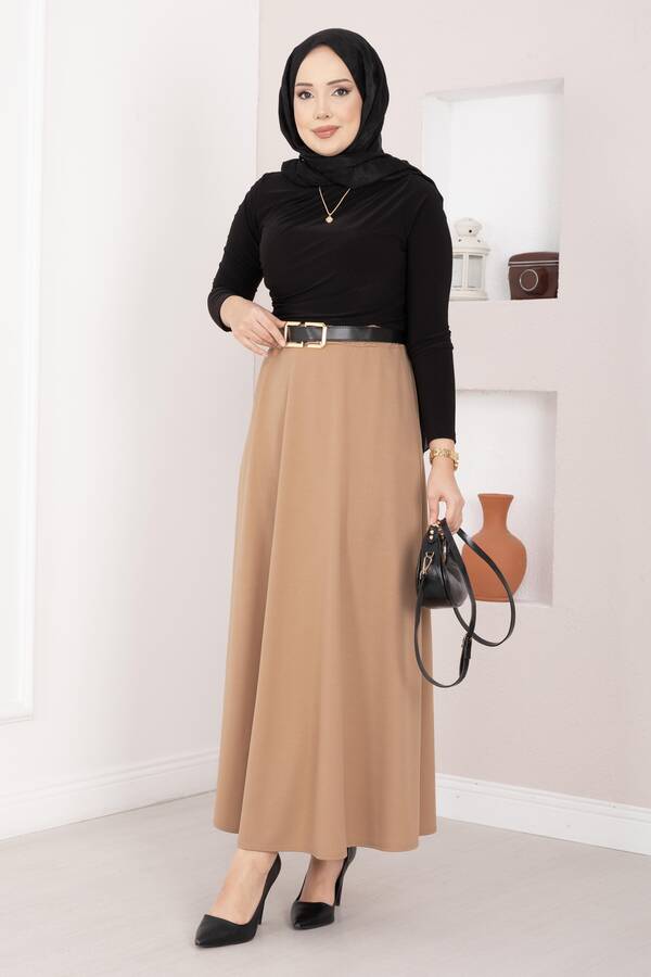 Mevlana Tesettür Etek Camel - 4