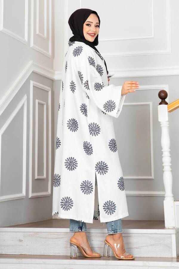 Mika Desenli Tesettür Kimono Siyah
