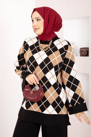 Milano Baklava Desen Tesettür Triko Takım Siyah - Thumbnail