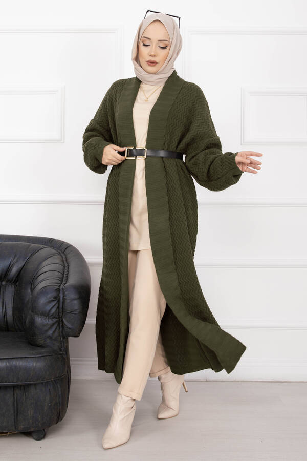 RAF - Mina Şal Yaka Uzun Triko Hırka Haki