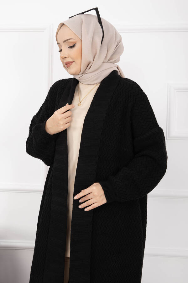 RAF - Mina Şal Yaka Uzun Triko Hırka Siyah (1)