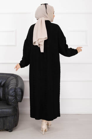 Mina Şal Yaka Uzun Triko Hırka Siyah - Thumbnail