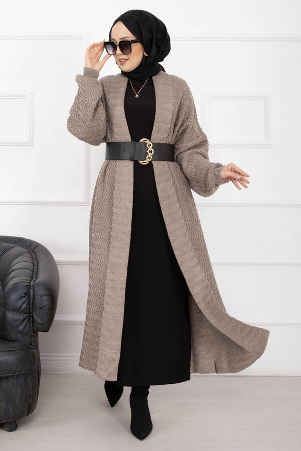 RAF - Mina Şal Yaka Uzun Triko Hırka Vizon