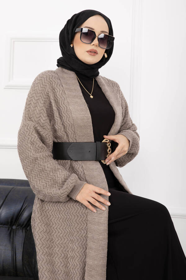 RAF - Mina Şal Yaka Uzun Triko Hırka Vizon (1)