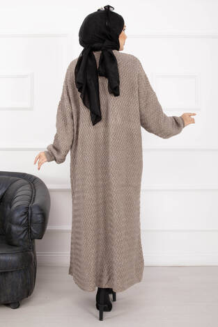 Mina Şal Yaka Uzun Triko Hırka Vizon - Thumbnail