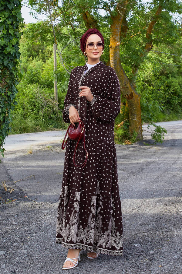 Ums - Mini Çiçek Desenli Salaş Viskon Elbise Kahve (1) Ums - Mini Çiçek Desenli Salaş Viskon Elbise Kahve (1)