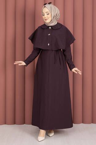 Minimal Pelerin Detaylı Bağcıklı Elbise Bordo