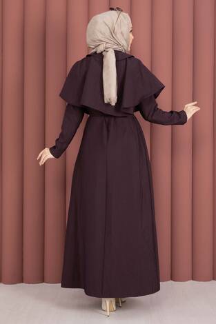 Minimal Pelerin Detaylı Bağcıklı Elbise Bordo - Thumbnail