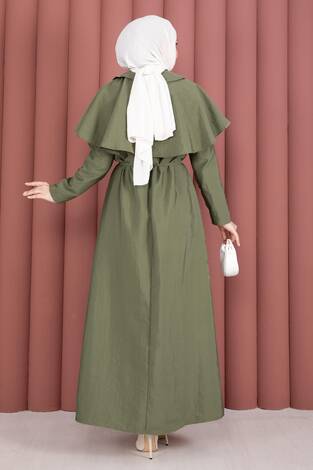 Minimal Pelerin Detaylı Bağcıklı Elbise Çağla Yeşili - Thumbnail