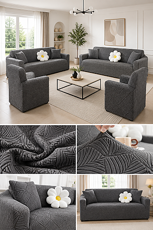 Modern Dörtlü Koltuk Örtüsü Takımı Antrasit