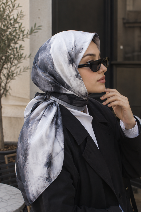 Eyş - Modern Floral Desen Eşarp Serisi Gri