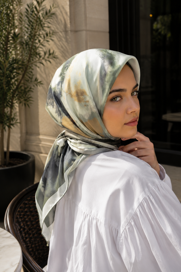Eyş - Modern Floral Desen Eşarp Serisi Mint