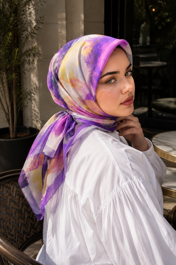 Eyş - Modern Floral Desen Eşarp Serisi Mor