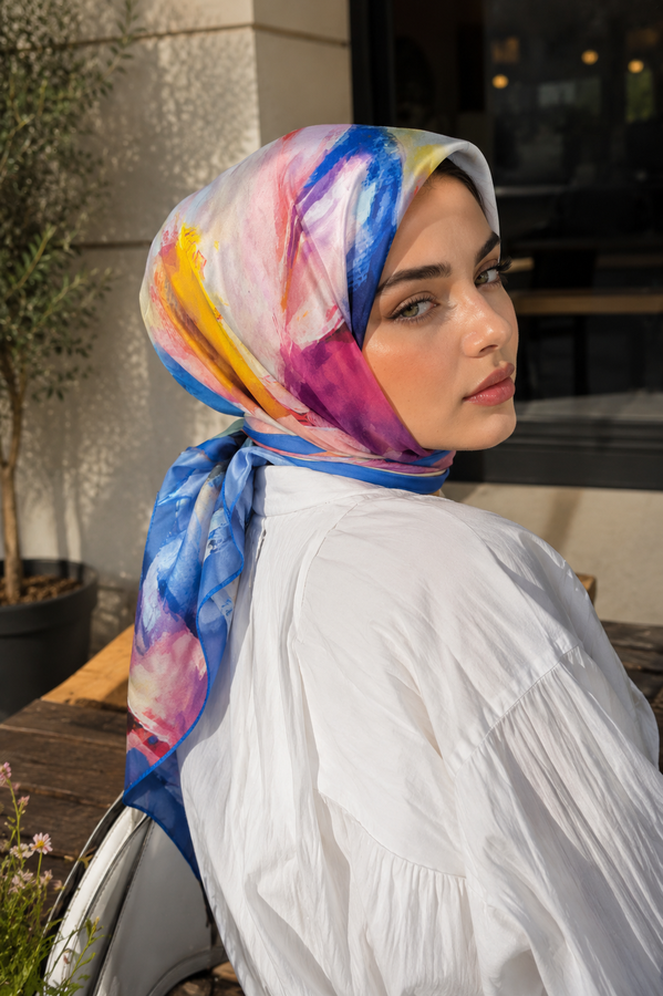 Eyş - Modern Floral Desen Eşarp Serisi Saks