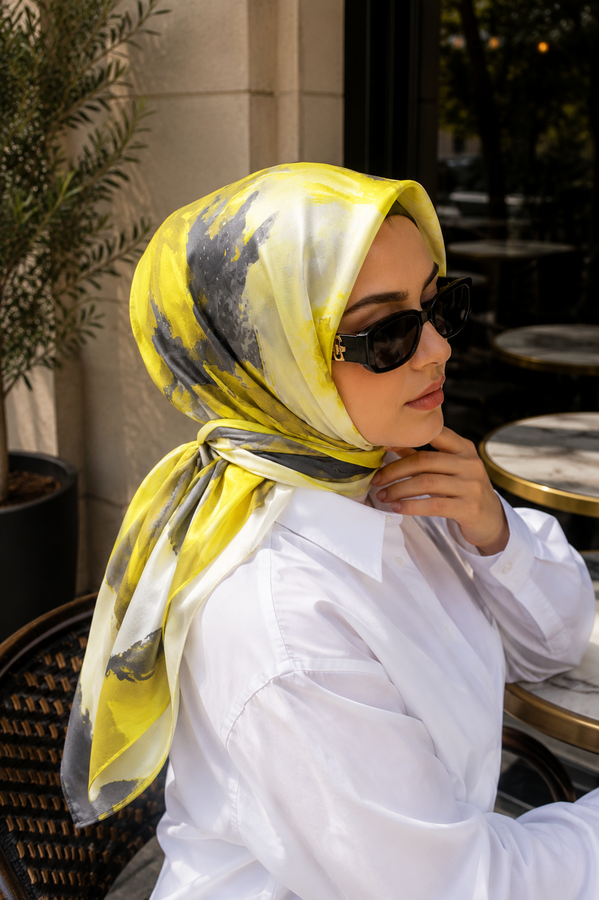 Eyş - Modern Floral Desen Eşarp Serisi Sarı