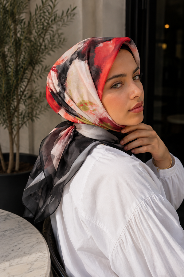 Eyş - Modern Floral Desen Eşarp Serisi Siyah