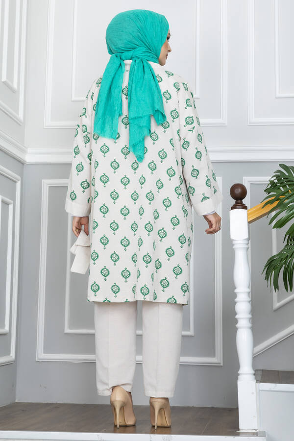 Modica Keten Tesettür Kimono Takım Yeşil