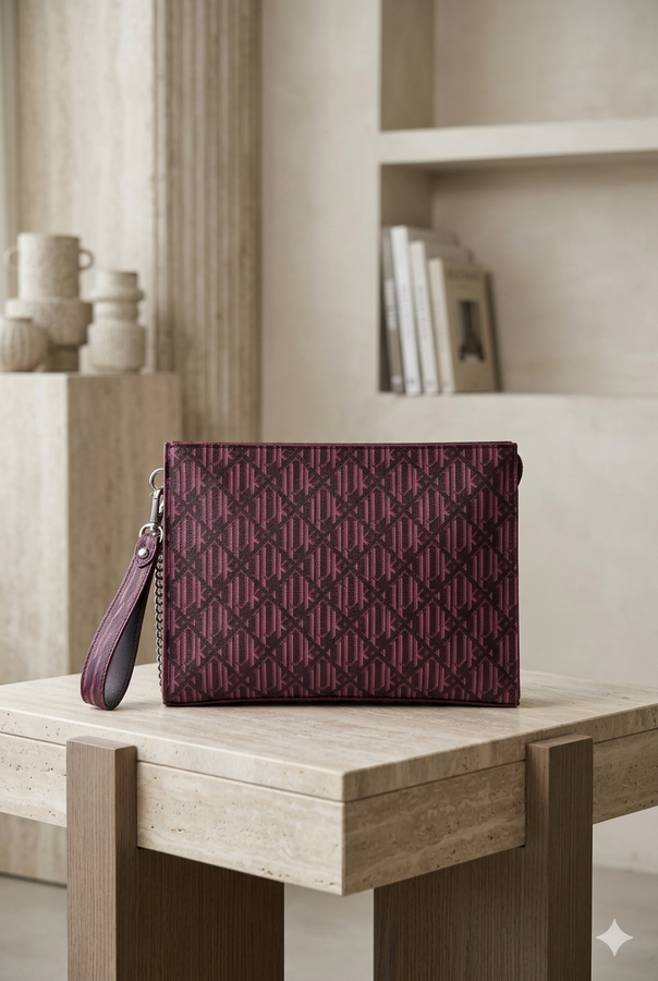 Dmç - Monogram Desenli Portföy Çanta Bordo