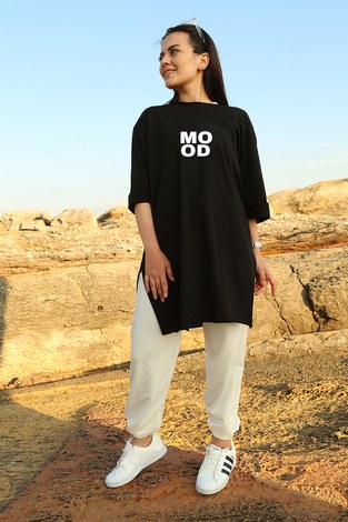 Mood Baskılı T-shirt 2653-1 Siyah - Thumbnail