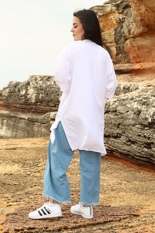 Mood Baskılı T-shirt 2653-2 Beyaz - Thumbnail