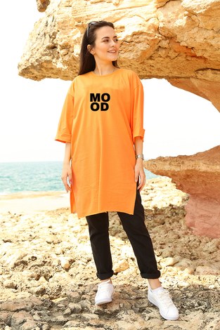 Mood Baskılı T-shirt 2653-4 Sarı - Thumbnail