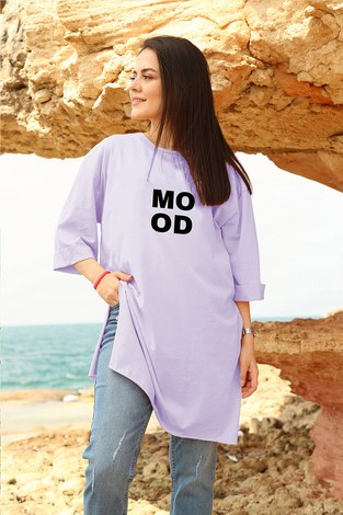 Mood Baskılı T-shirt 2653-5 Lila - Thumbnail