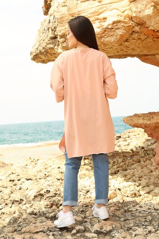Mood Baskılı T-shirt 2653-7 Pudra - Thumbnail
