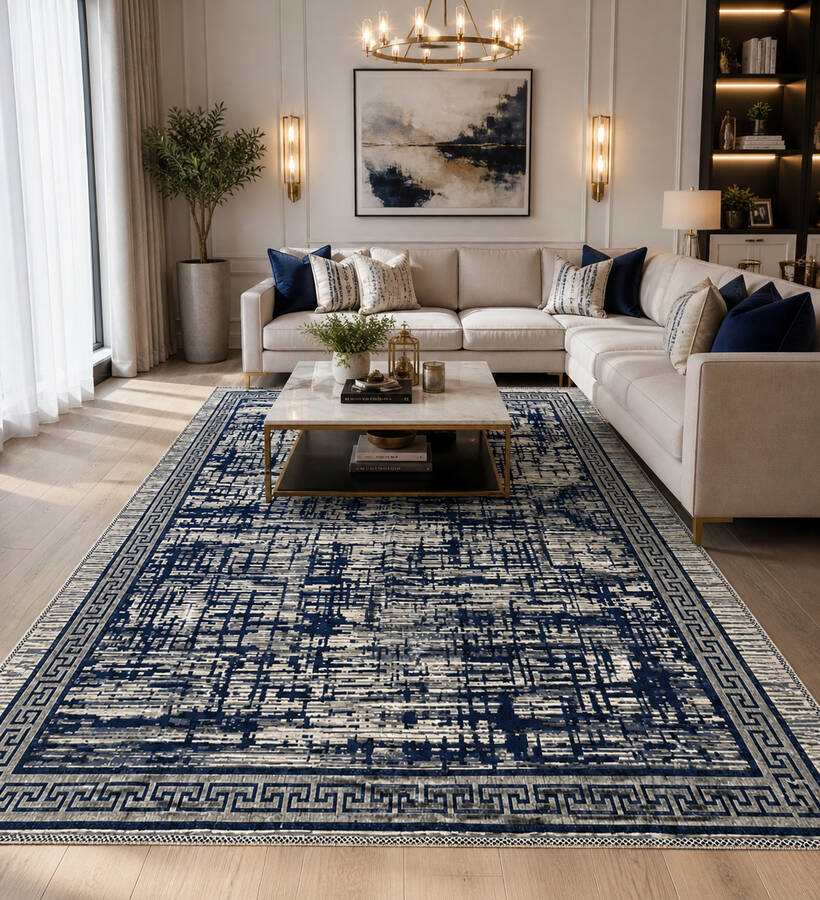 Hby - Mozaik Desen Kilim Mavi